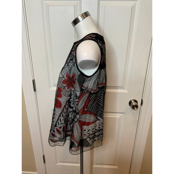 Dolce & Gabbana Black, Red & White Floral Mesh Sleeveless Top, Size 4 | 38 - Picture 3 of 5
